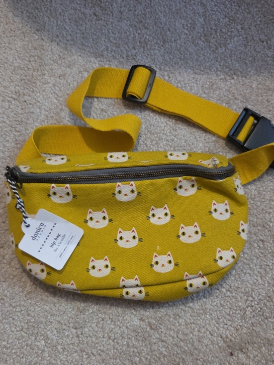 Handbags - Canvas Cat Print Waist Belt Mustard Yellow